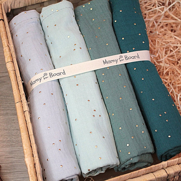 Set 5 Mussole Pois dorati 50x65 | Colori freddi - MamyOnBoard